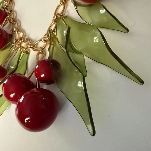 NWOT Rare Kate Spade Ma Cherie Gold Red Green Acrylic Cherry Statement Necklace - Picture 8 of 15